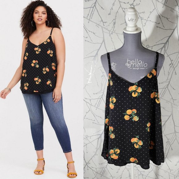 Torrid Black Polkadot Orange Printed Strappy Sophie Tiered Cami - Picture 1 of 4